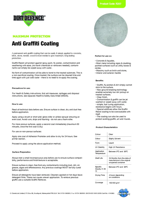 Anti Graffiti Coating Datasheet PDF 